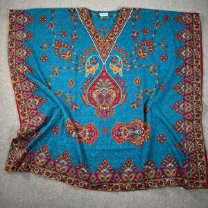 Sante Classics Kaftan Women's One Size Blue Bedazzled V-Neck Flowy